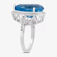 Womens Gemstone Sterling Silver Pear Cocktail Ring