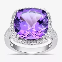 Womens Gemstone Sterling Silver Cushion Cocktail Ring