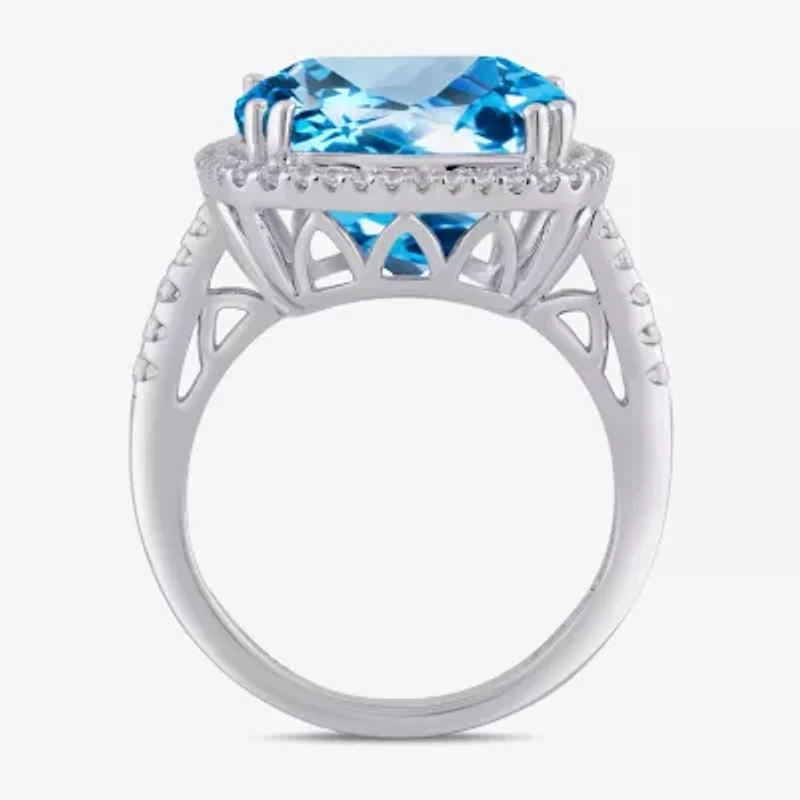 Womens Gemstone Sterling Silver Cushion Cocktail Ring