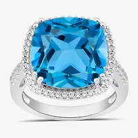 Womens Gemstone Sterling Silver Cushion Cocktail Ring