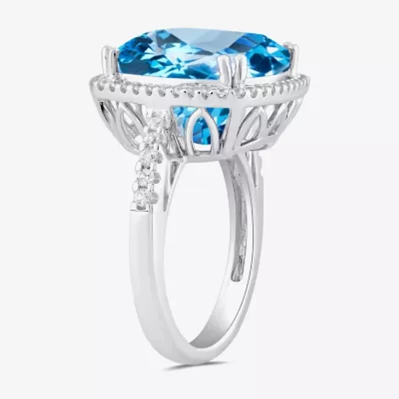 Womens Gemstone Sterling Silver Cushion Cocktail Ring