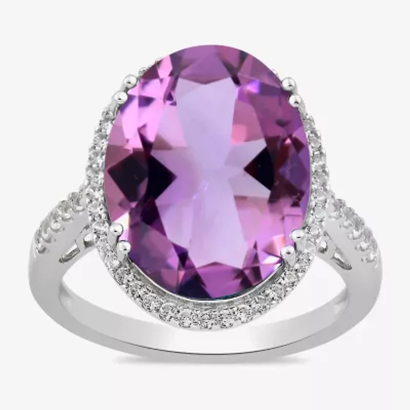 Womens Gemstone Sterling Silver Oval Cocktail Ring
