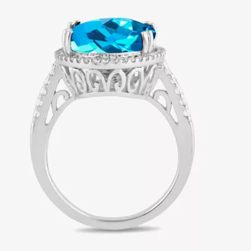 Womens Gemstone Sterling Silver Oval Cocktail Ring