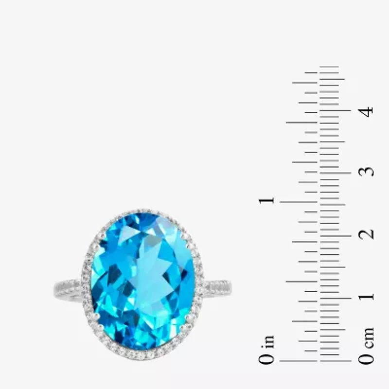 Womens Gemstone Sterling Silver Oval Cocktail Ring