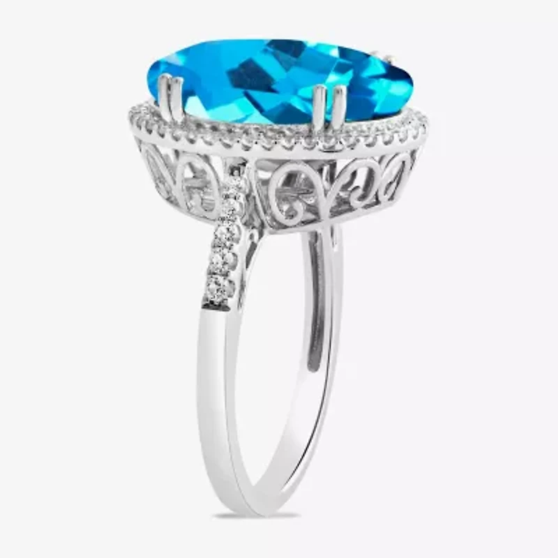 Womens Gemstone Sterling Silver Oval Cocktail Ring