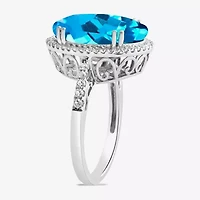 Womens Gemstone Sterling Silver Oval Cocktail Ring