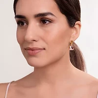 Womens Genuine Purple Amethyst 18K Gold Over Silver Square Drop Earrings