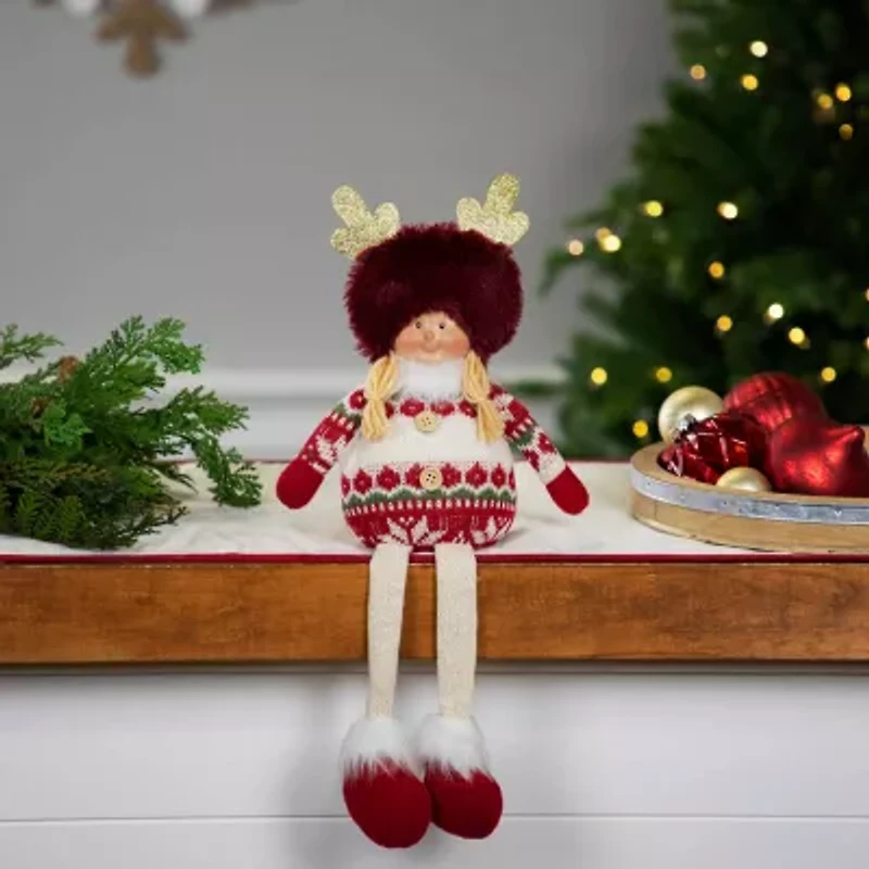 Northlight 16" Plush Girl With Legs Christmas Tabletop Decor