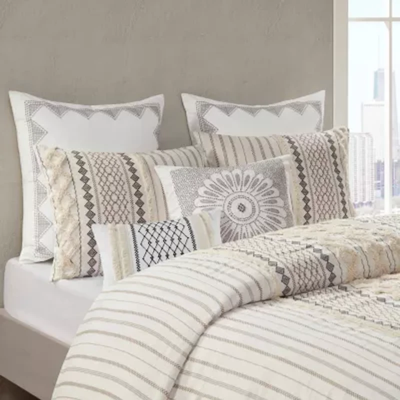 INK + IVY Bea Embroidered Cotton Oblong 12X20 Pillow with Tassels