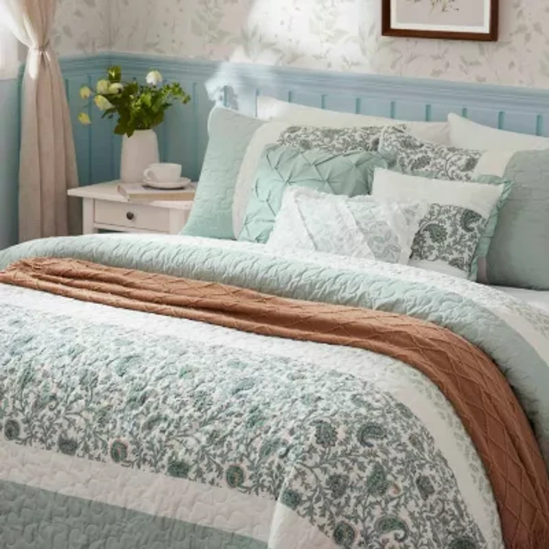 Madison Park Vanessa 6-Pc Cotton Percale Quilt Set With Throw Pillows