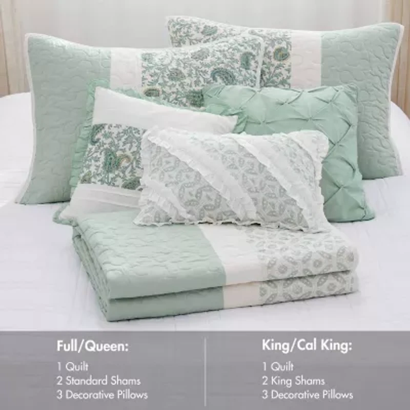 Madison Park Vanessa 6-Pc Cotton Percale Quilt Set With Throw Pillows