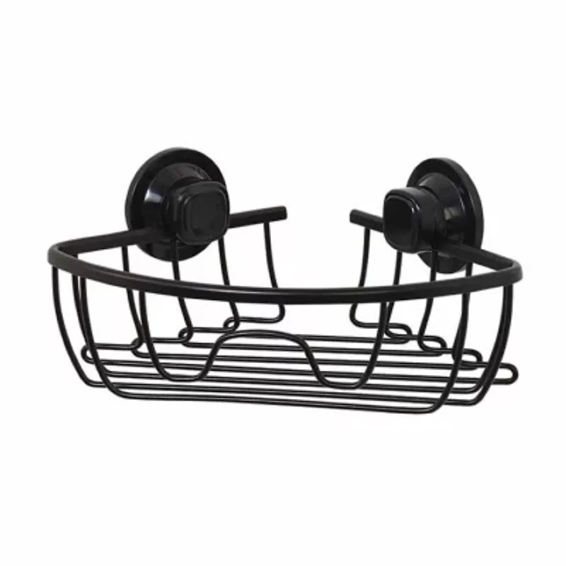 Zenna Home Aluminum Power Grip Black Corner Shower Caddy