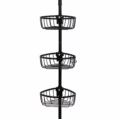 Zenna Home 3 Tier Aluminum Black Tension Pole Shower Caddy