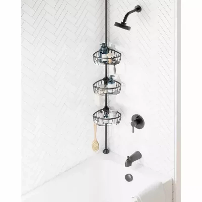 Zenna Home 3 Tier Aluminum Black Tension Pole Shower Caddy