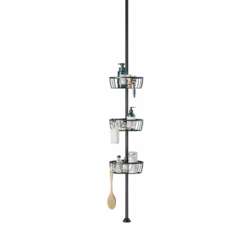 Zenna Home 3 Tier Aluminum Black Tension Pole Shower Caddy