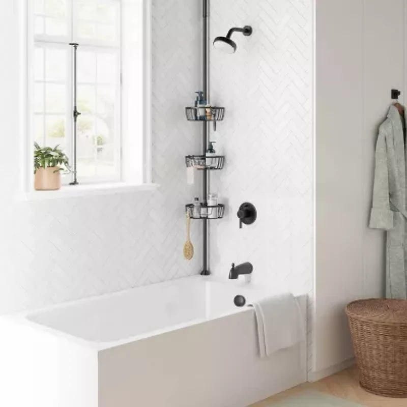 Zenna Home 3 Tier Aluminum Black Tension Pole Shower Caddy
