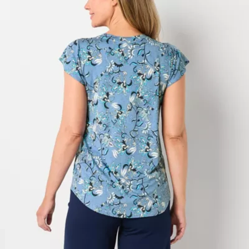 Liz Claiborne Womens Crew Neck Short Sleeve Blouse