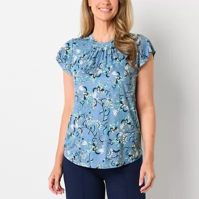 Liz Claiborne Womens Crew Neck Short Sleeve Blouse