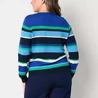 Liz Claiborne Womens Crew Neck Long Sleeve Striped Pullover Sweater