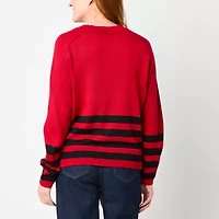Liz Claiborne Womens Crew Neck Long Sleeve Striped Pullover Sweater