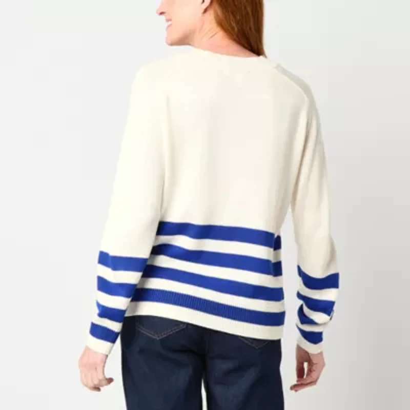 Liz Claiborne Womens Crew Neck Long Sleeve Striped Pullover Sweater