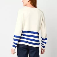 Liz Claiborne Womens Crew Neck Long Sleeve Striped Pullover Sweater