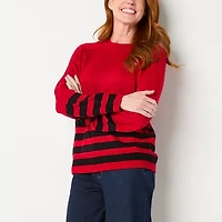 Liz Claiborne Womens Crew Neck Long Sleeve Striped Pullover Sweater