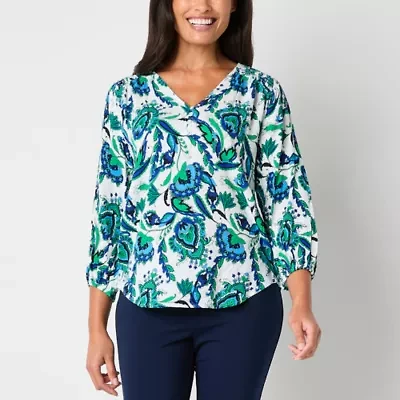 Liz Claiborne Womens V Neck 3/4 Sleeve Blouse