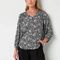 Liz Claiborne Womens V Neck 3/4 Sleeve Blouse