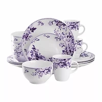 Elama Traditional Purple Rose 16-pc. Stoneware Dinnerware Set