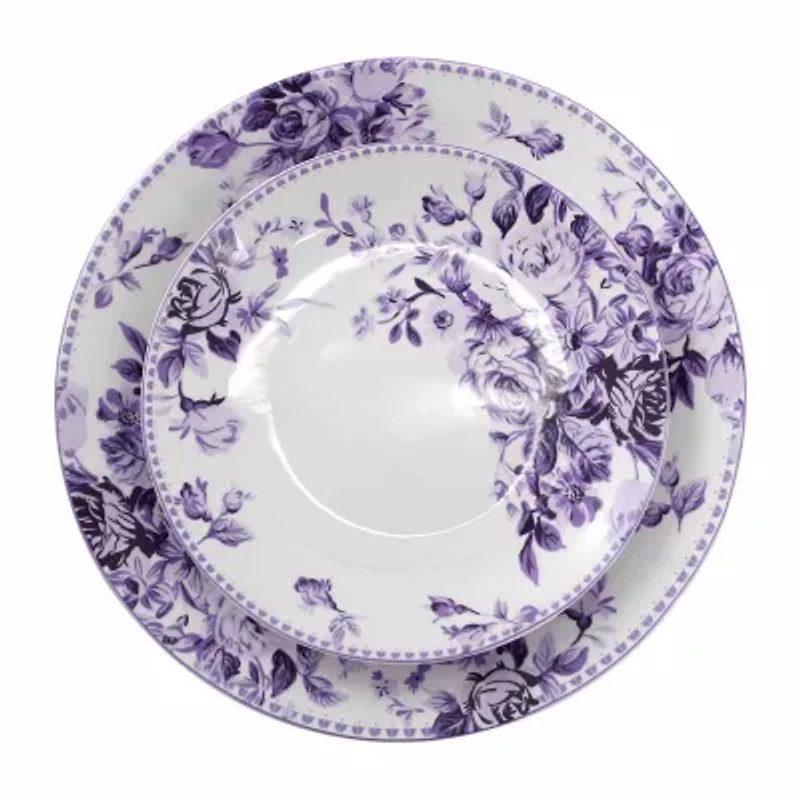 Elama Traditional Purple Rose 16-pc. Stoneware Dinnerware Set