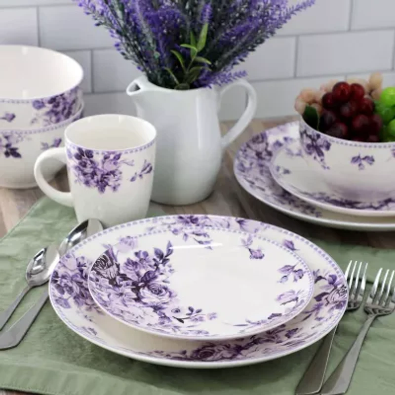 Elama Traditional Purple Rose 16-pc. Stoneware Dinnerware Set
