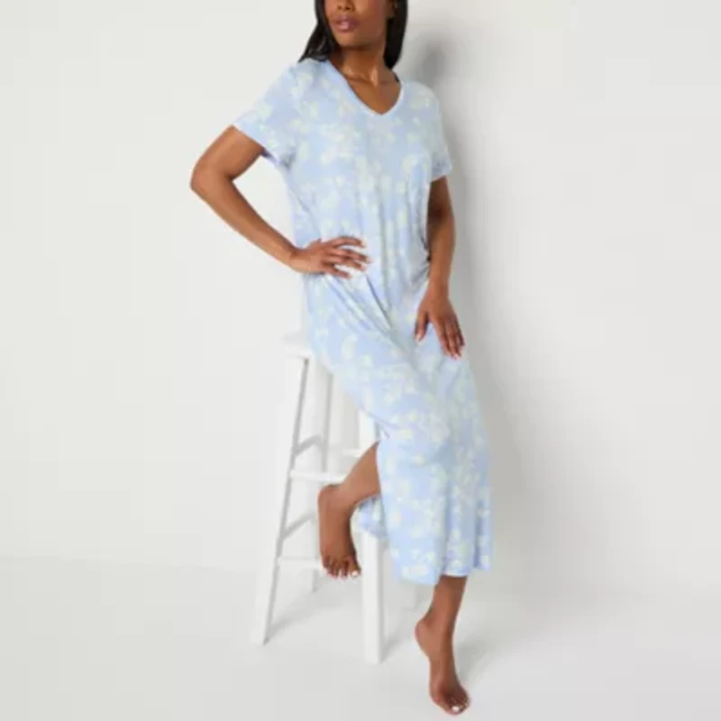 Liz Claiborne Cool and Calm Womens V Neck Short Sleeve Nightshirt