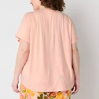Sleep Chic Womens V Neck Short Sleeve Plus Pajama Top