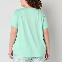 Sleep Chic Womens V Neck Short Sleeve Plus Pajama Top