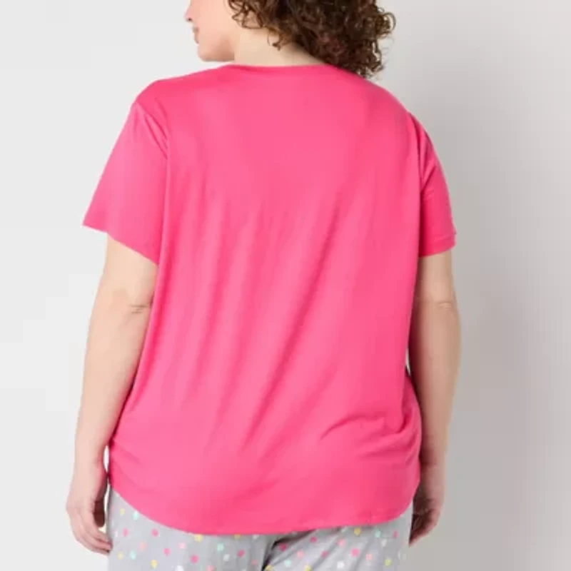 Sleep Chic Womens V Neck Short Sleeve Plus Pajama Top
