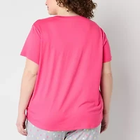 Sleep Chic Womens V Neck Short Sleeve Plus Pajama Top