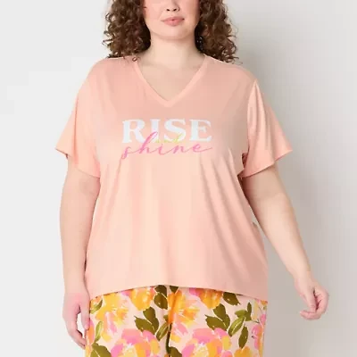 Sleep Chic Womens V Neck Short Sleeve Plus Pajama Top