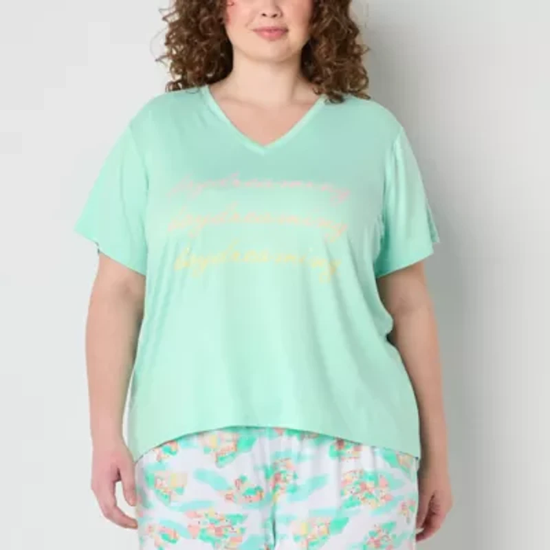Sleep Chic Womens V Neck Short Sleeve Plus Pajama Top