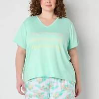 Sleep Chic Womens V Neck Short Sleeve Plus Pajama Top