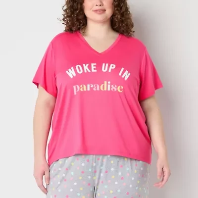 Sleep Chic Womens V Neck Short Sleeve Plus Pajama Top