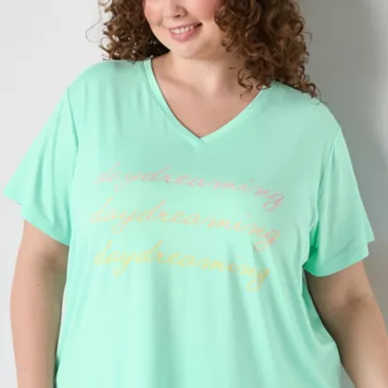 Sleep Chic Womens V Neck Short Sleeve Plus Pajama Top