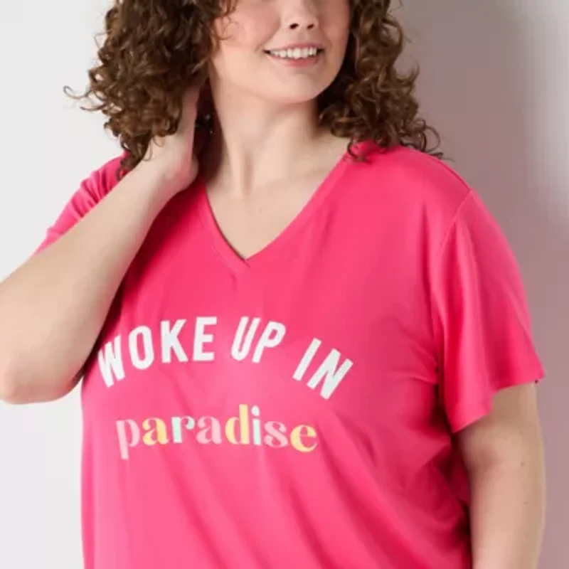 Sleep Chic Womens V Neck Short Sleeve Plus Pajama Top