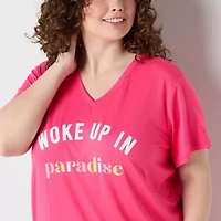 Sleep Chic Womens V Neck Short Sleeve Plus Pajama Top
