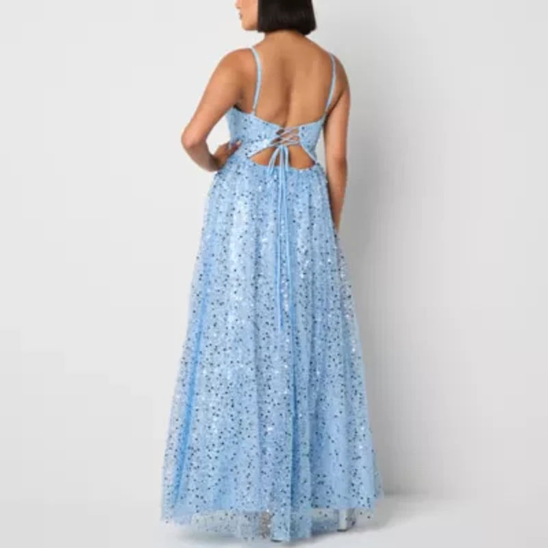 VIOLET WEEKEND Womens Juniors Sleeveless Embellished Ball Gown
