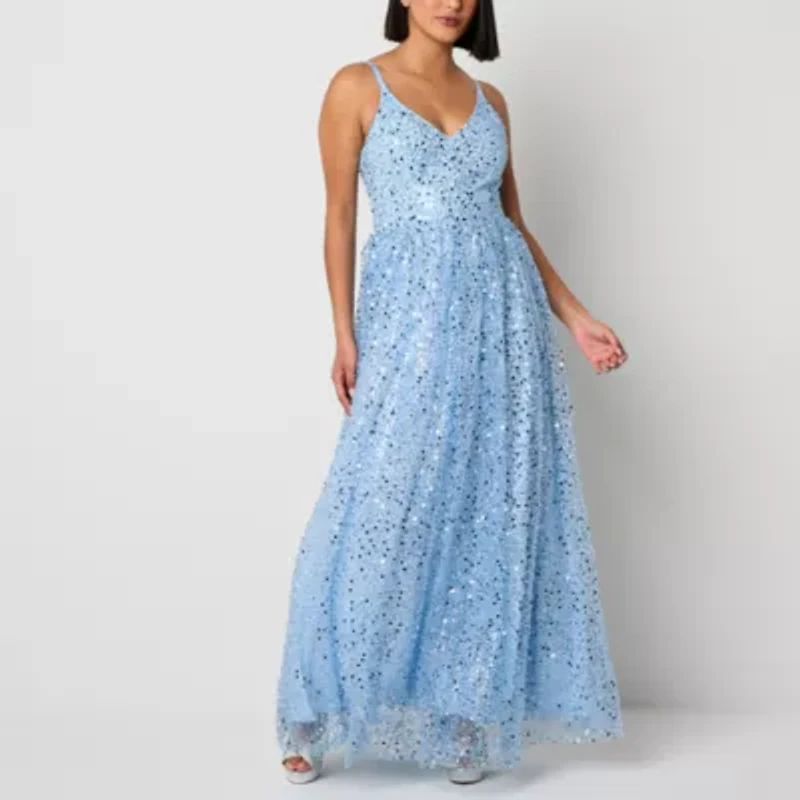 VIOLET WEEKEND Womens Juniors Sleeveless Embellished Ball Gown