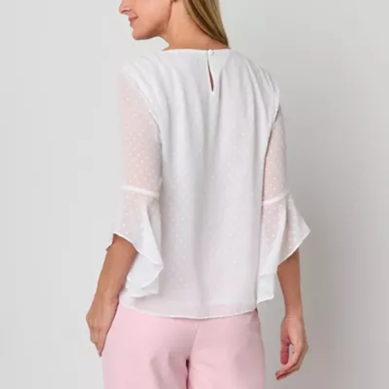 Black Label by Evan-Picone Womens Crew Neck 3/4 Sleeve Blouse