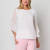 Black Label by Evan-Picone Womens Crew Neck 3/4 Sleeve Blouse