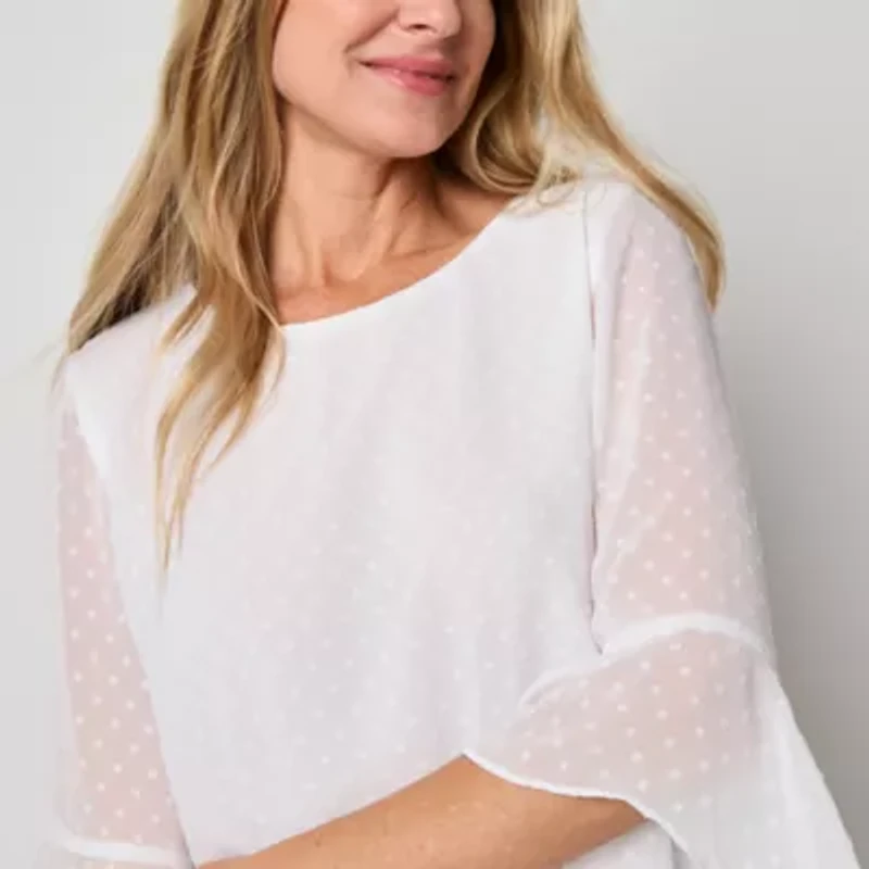 Black Label by Evan-Picone Womens Crew Neck 3/4 Sleeve Blouse