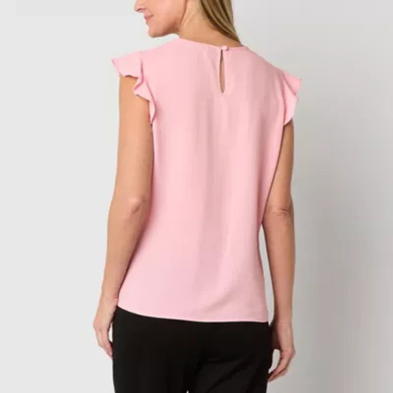 Black Label by Evan-Picone Womens Crew Neck Sleeveless Blouse